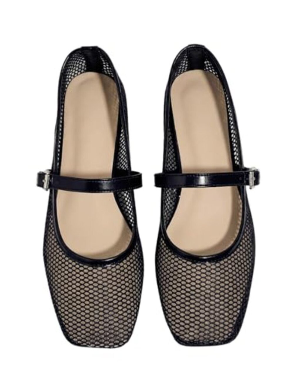 Mesh Ballet Flats Square Toe Buckle Maryjane Women Comfort Dressy Work